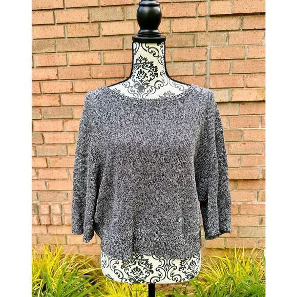 EUC Free People Oversized Black White 3/4 Sleeve Crop Sweater XS - Picture 1 of 7